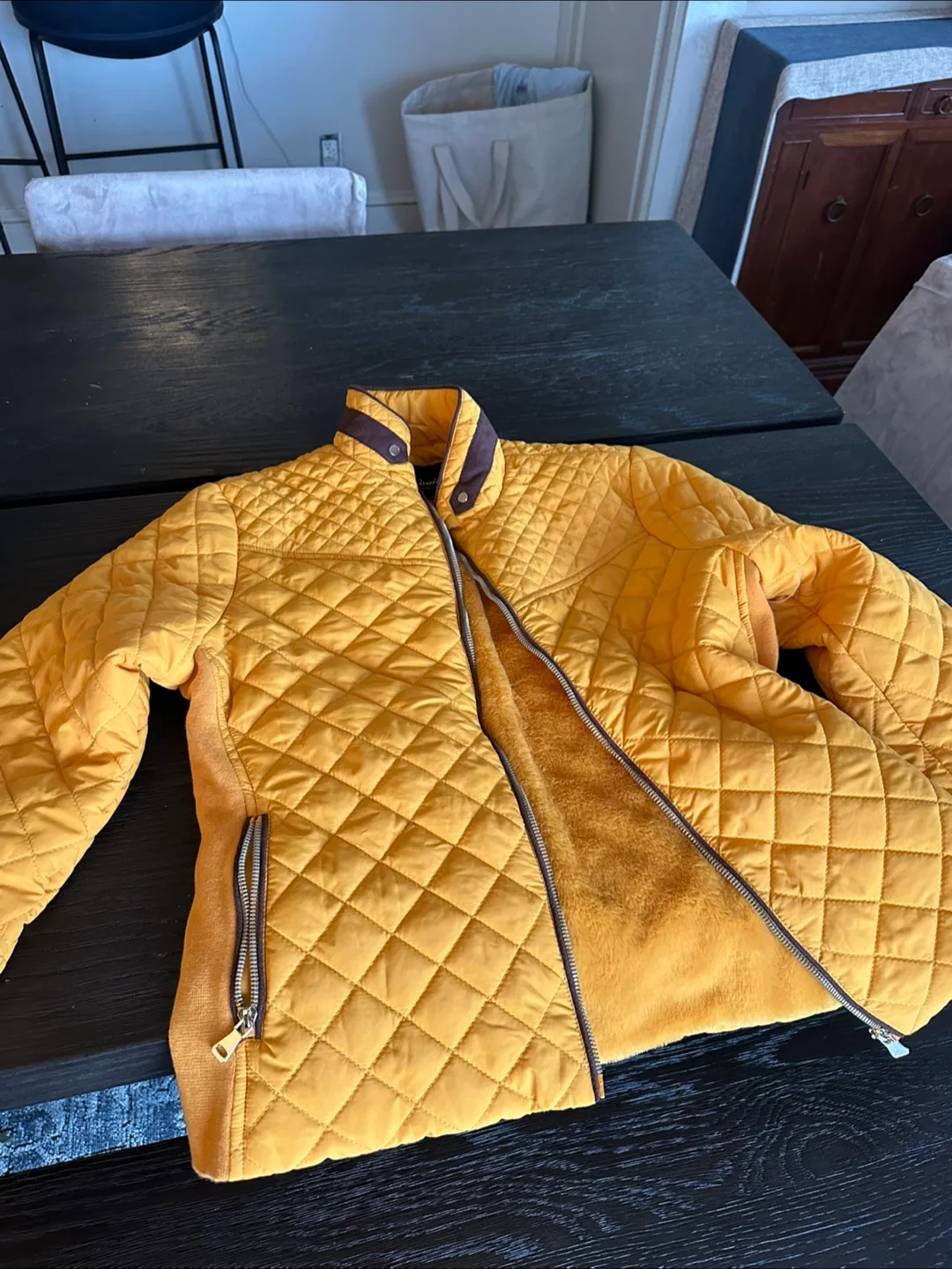 Mustard Yellow Quilted Jacket, Size PM thumbnail