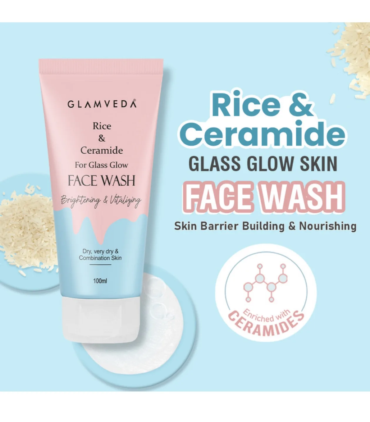Glamveda Rice & Ceramide Face Wash - 100ml thumbnail