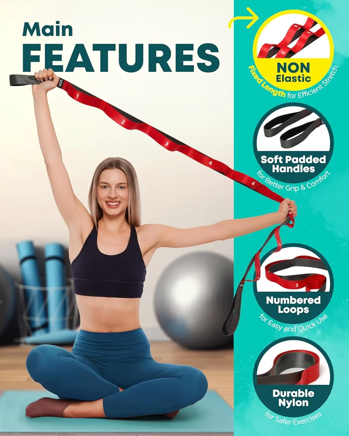 Stretching & Fitness Set (12 Loops 2 Straps,Accessories) image indicator(7)