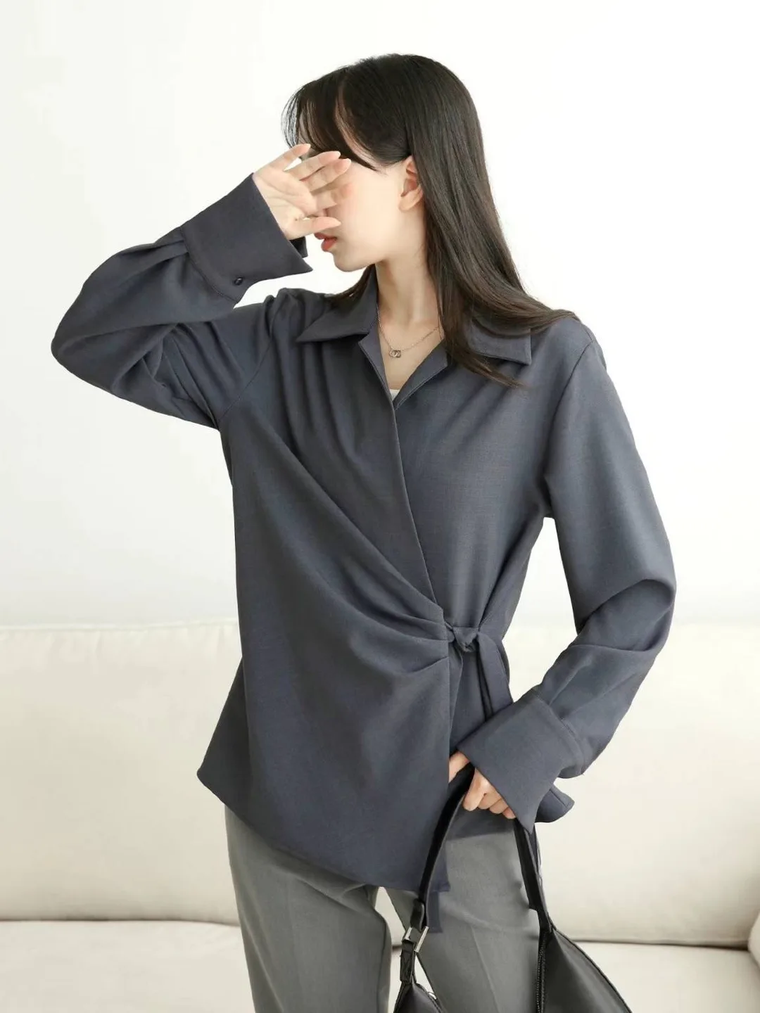 Women's Dark Grey Wrap Blouse thumbnail