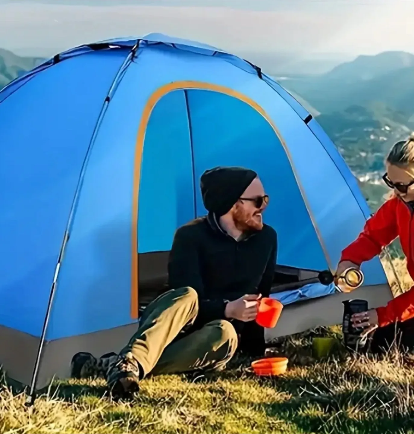 2 people Portable Pop-Up Camping Tent - Blue thumbnail