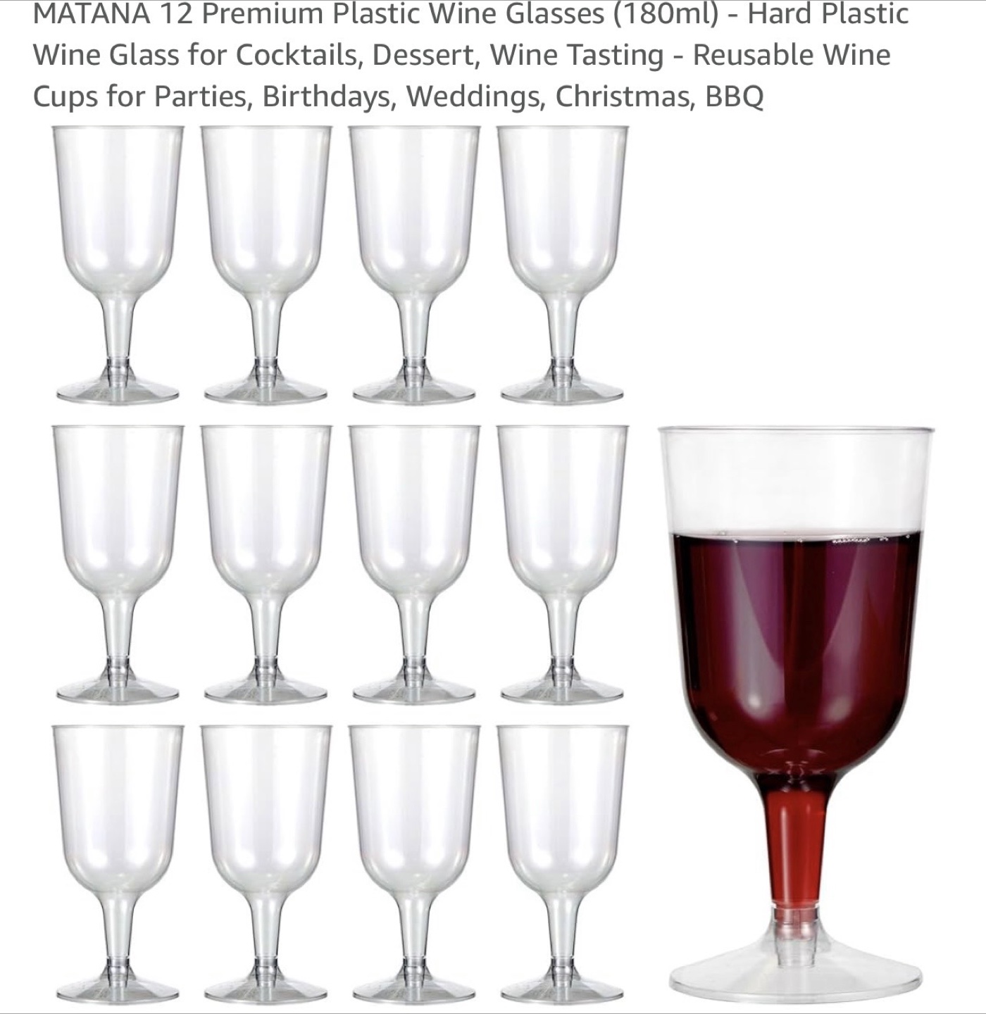 MATANA 12 Premium Plastic Wine Glasses (180ml)