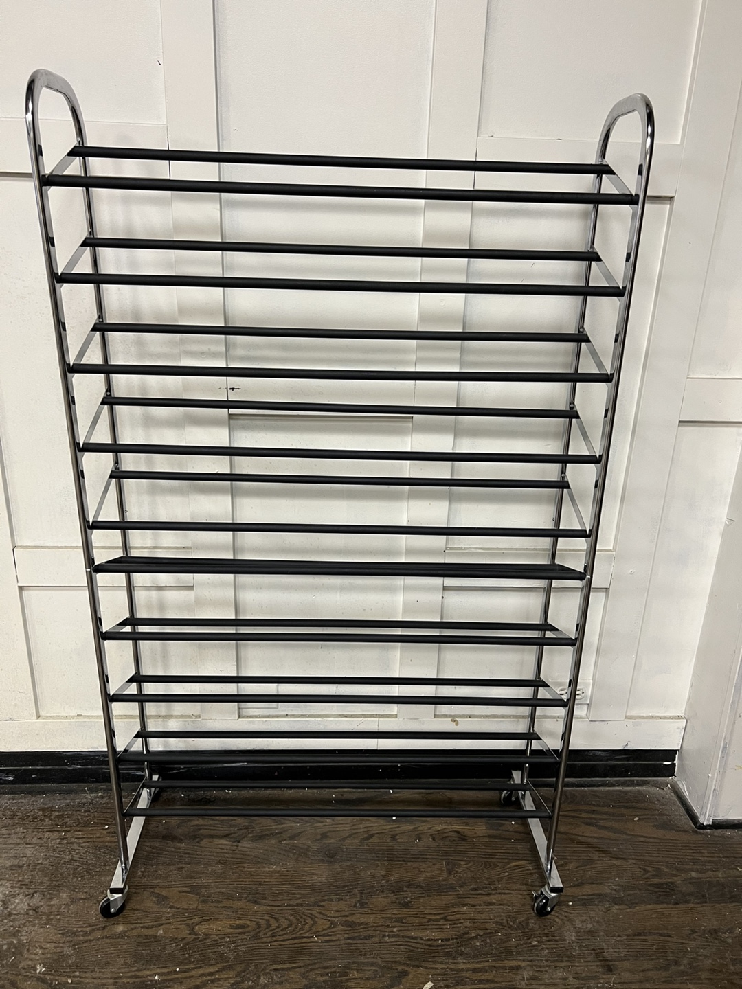 Chrome Rolling Shoe Rack