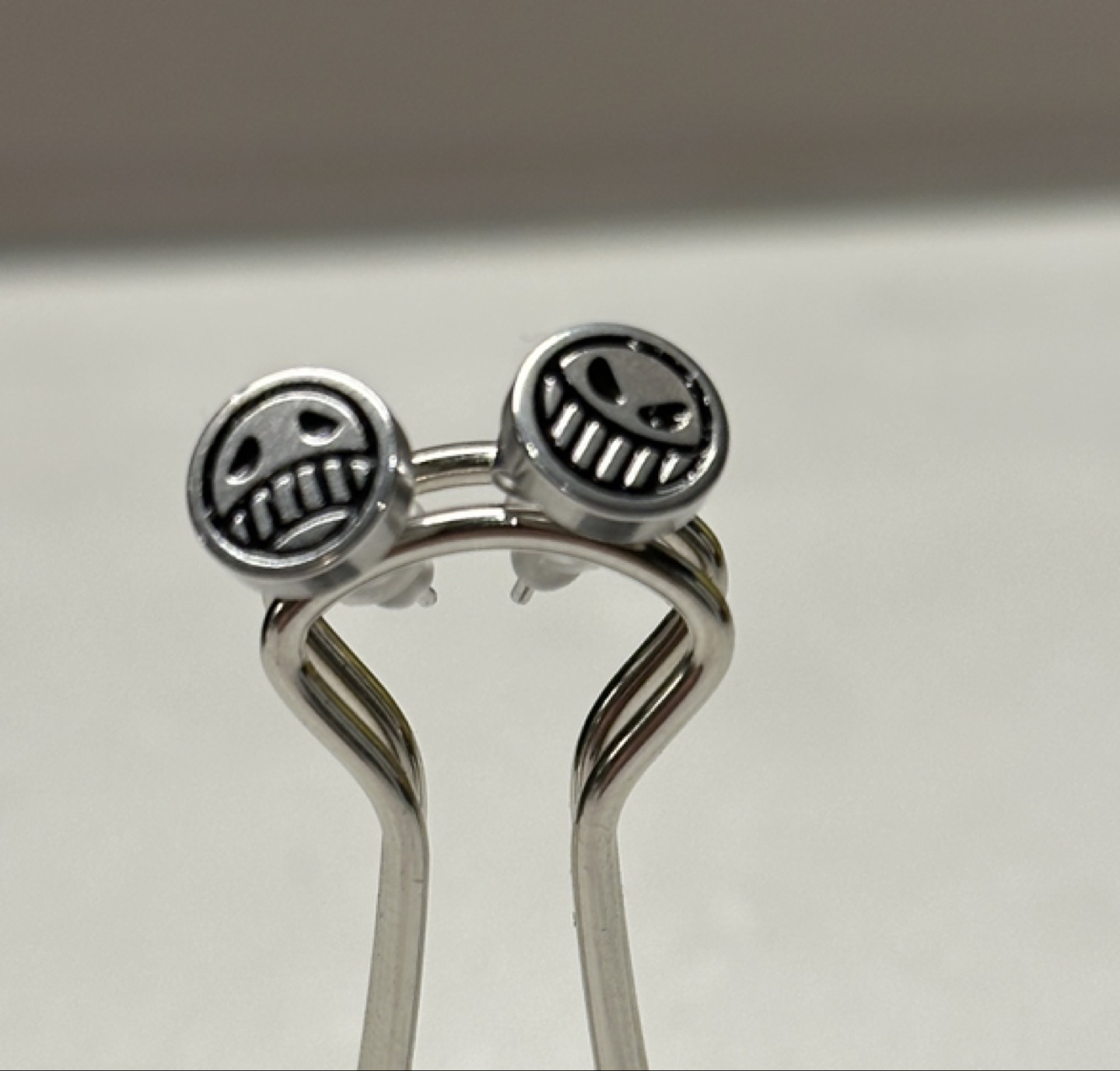 Silver Smiling Face Stud Earrings