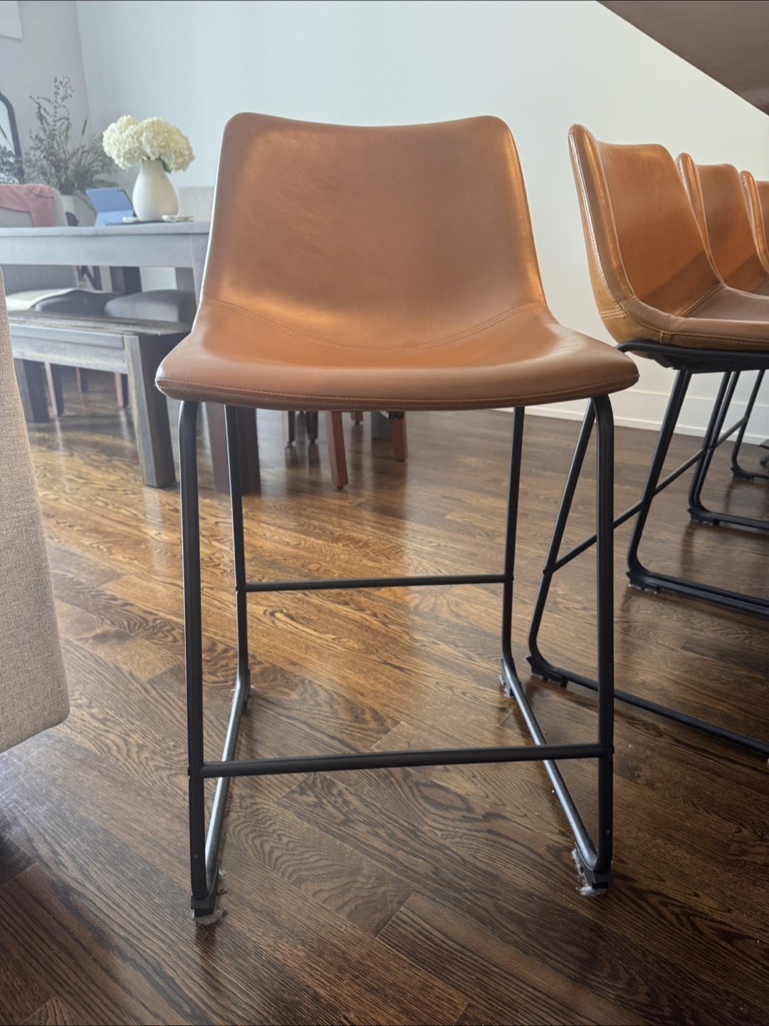 Set of Four Brown Vegan Leather Counter Stools