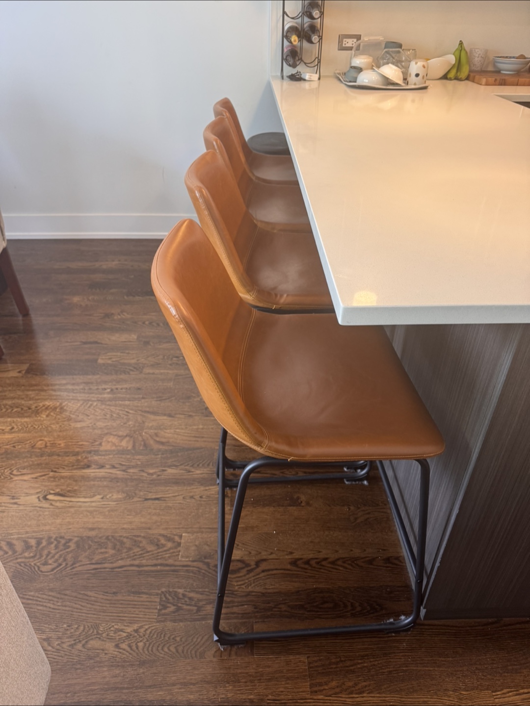 Set of Four Brown Vegan Leather Counter Stools - photo 2