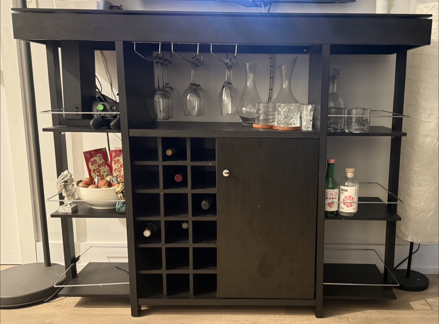 Black Home Bar Cabinet with Wine Rack