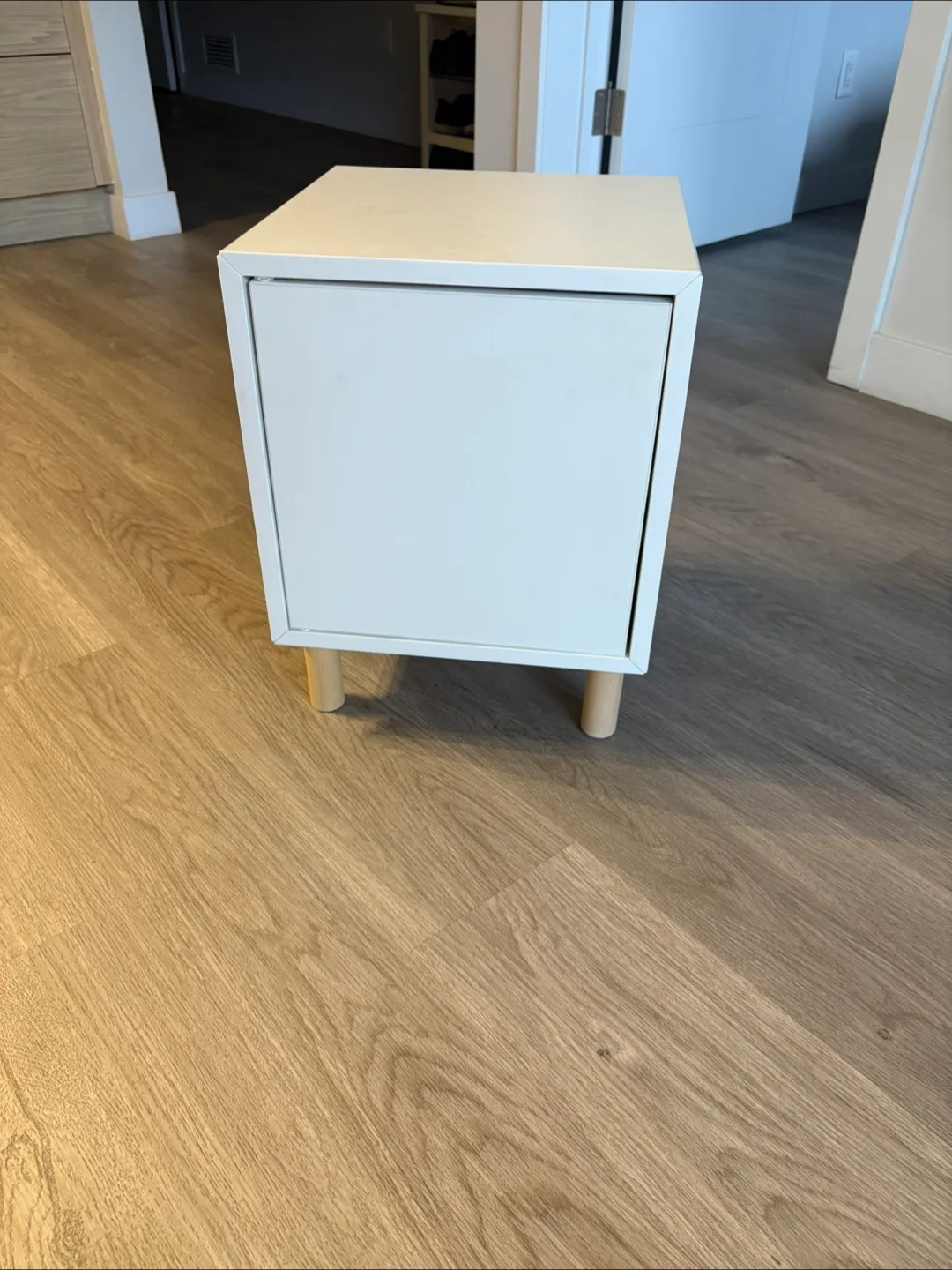IKEA EKET White Cube Nightstand with Wooden Legs thumbnail