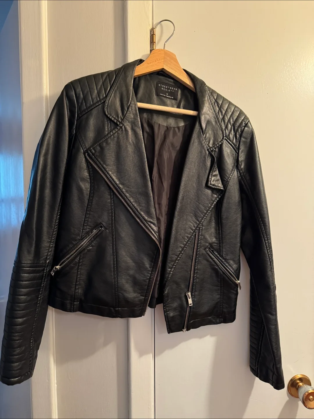Streetwear Society Black Leather Jacket thumbnail