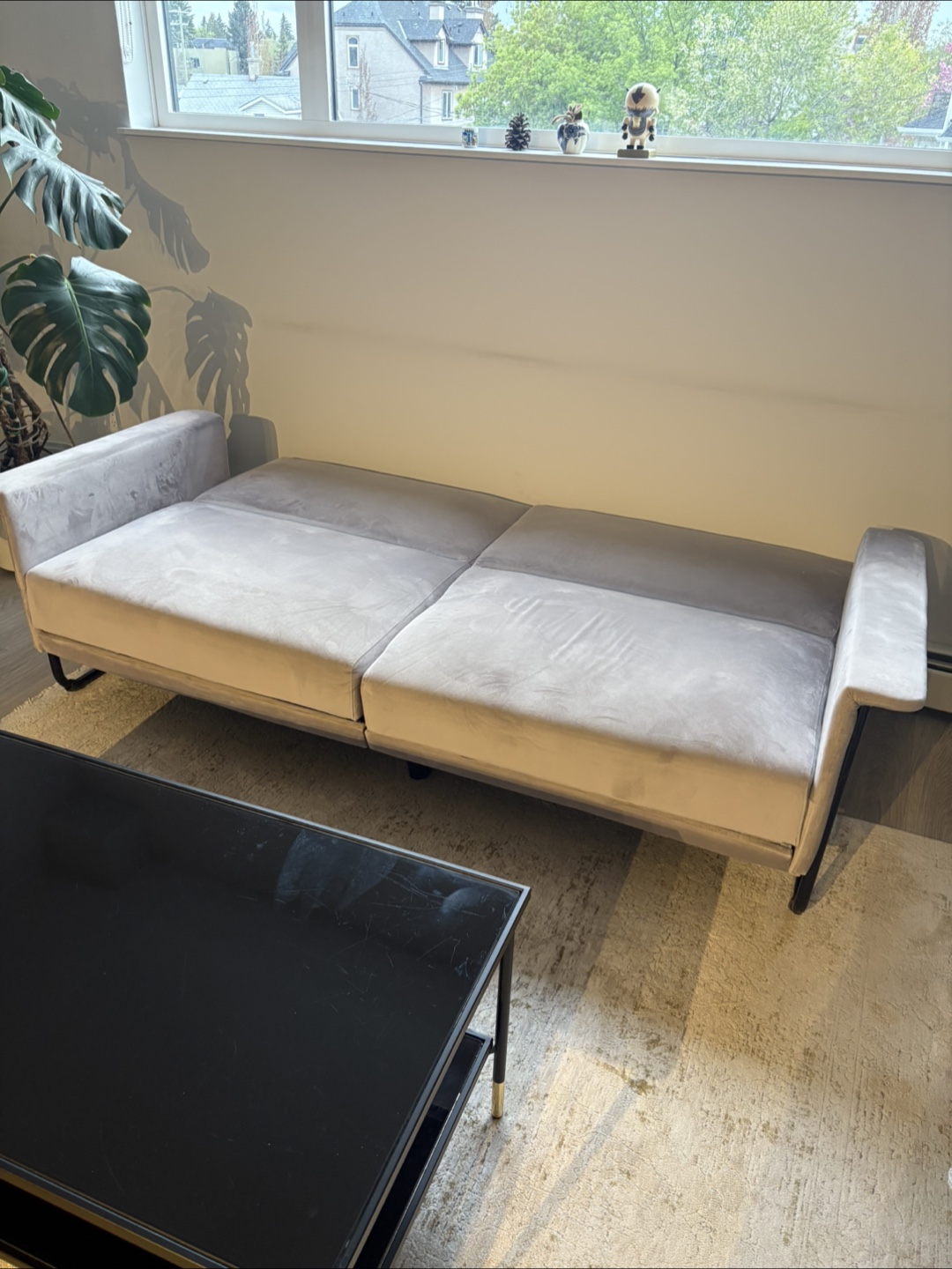 Grey Velvet Futon Sofa Bed - photo 4