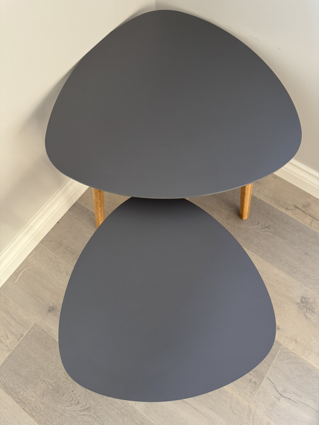 Nest of Two Grey Tables with Wooden Legs