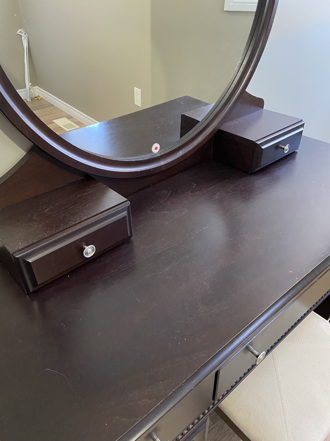 Dark Brown Vanity Set with Mirror and Stool - photo 2