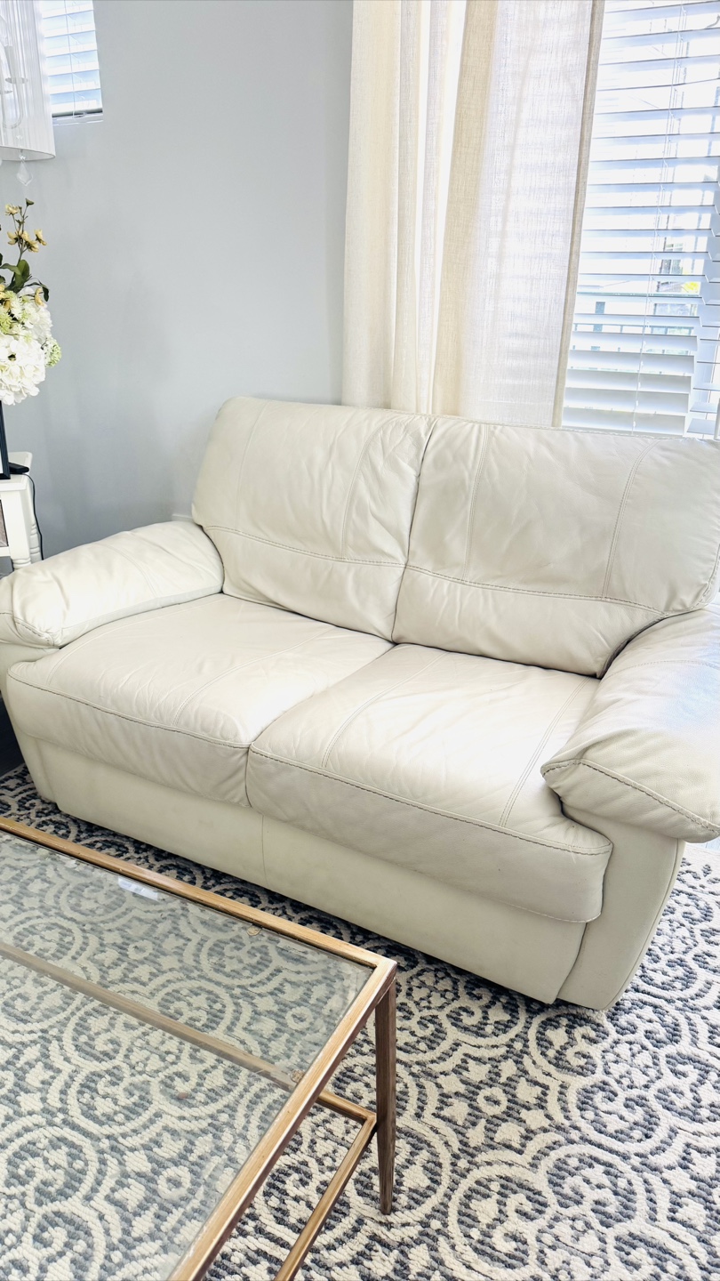 Off-White Leather Loveseat - photo 2