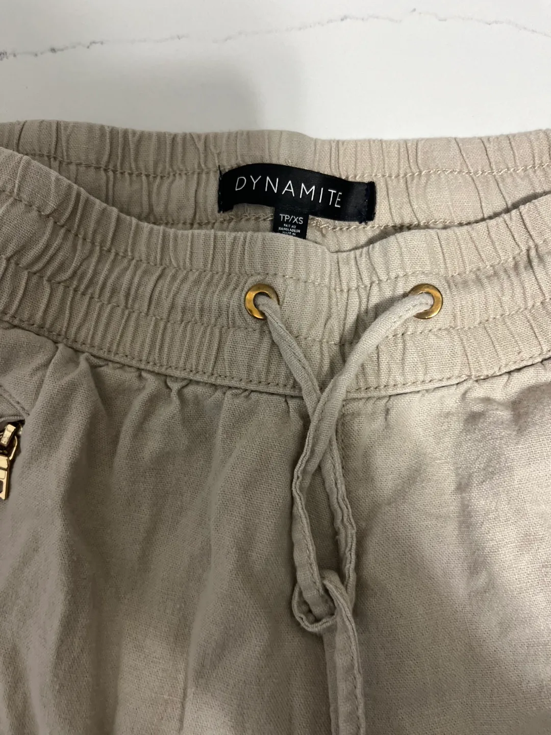Dynamite Women's Beige Linen-Blend Drawstring Pants - Size XS thumbnail