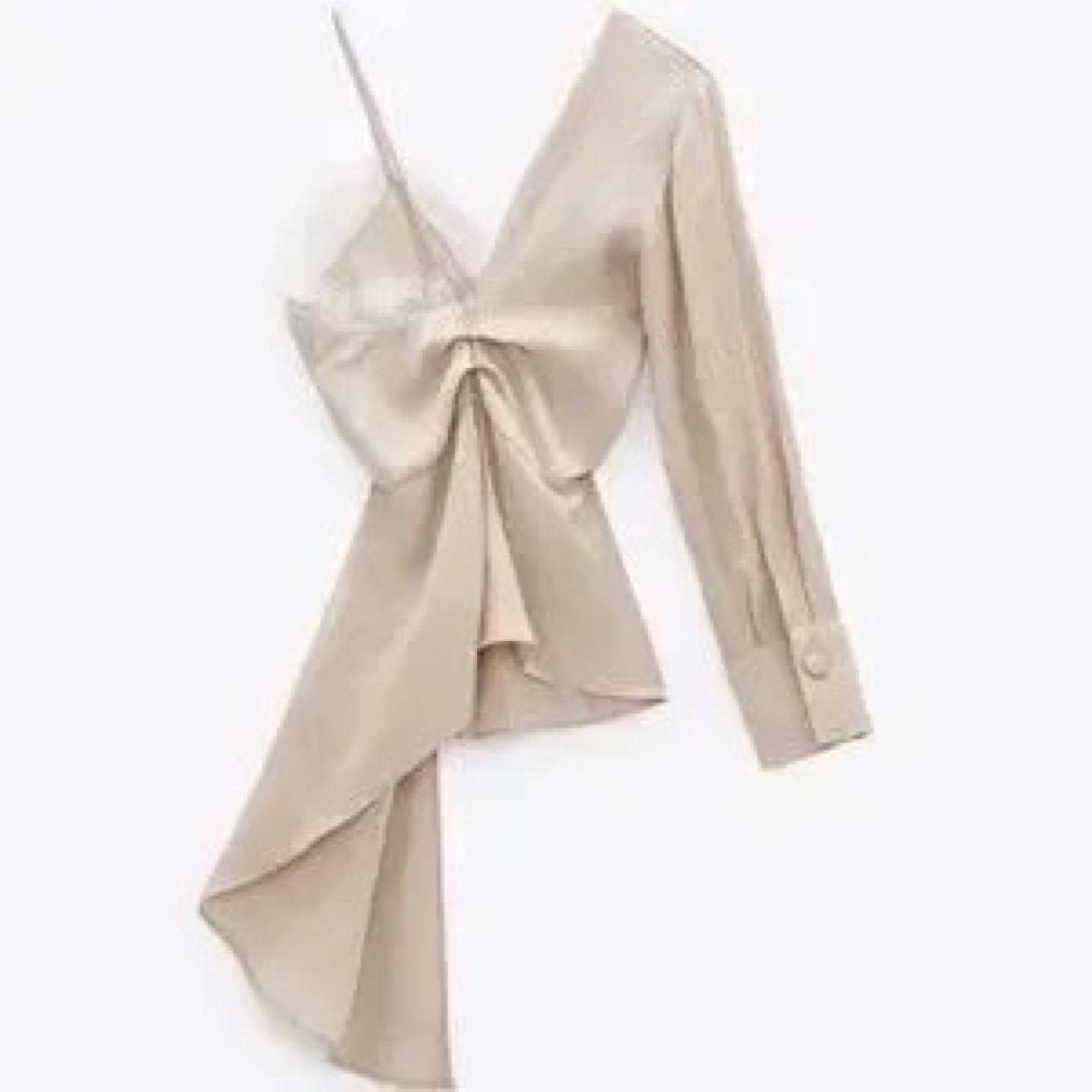 NEVER WORN . Beige Asymmetrical Satin Blouse with Lace Detail - photo 3