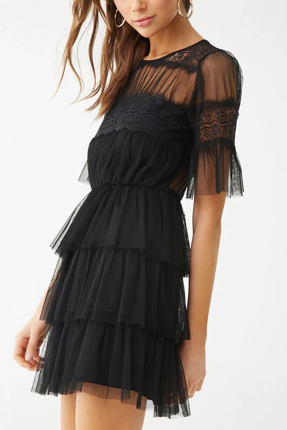Forever 21 Chiffon Lace Ruffled Mini Dress size M thumbnail