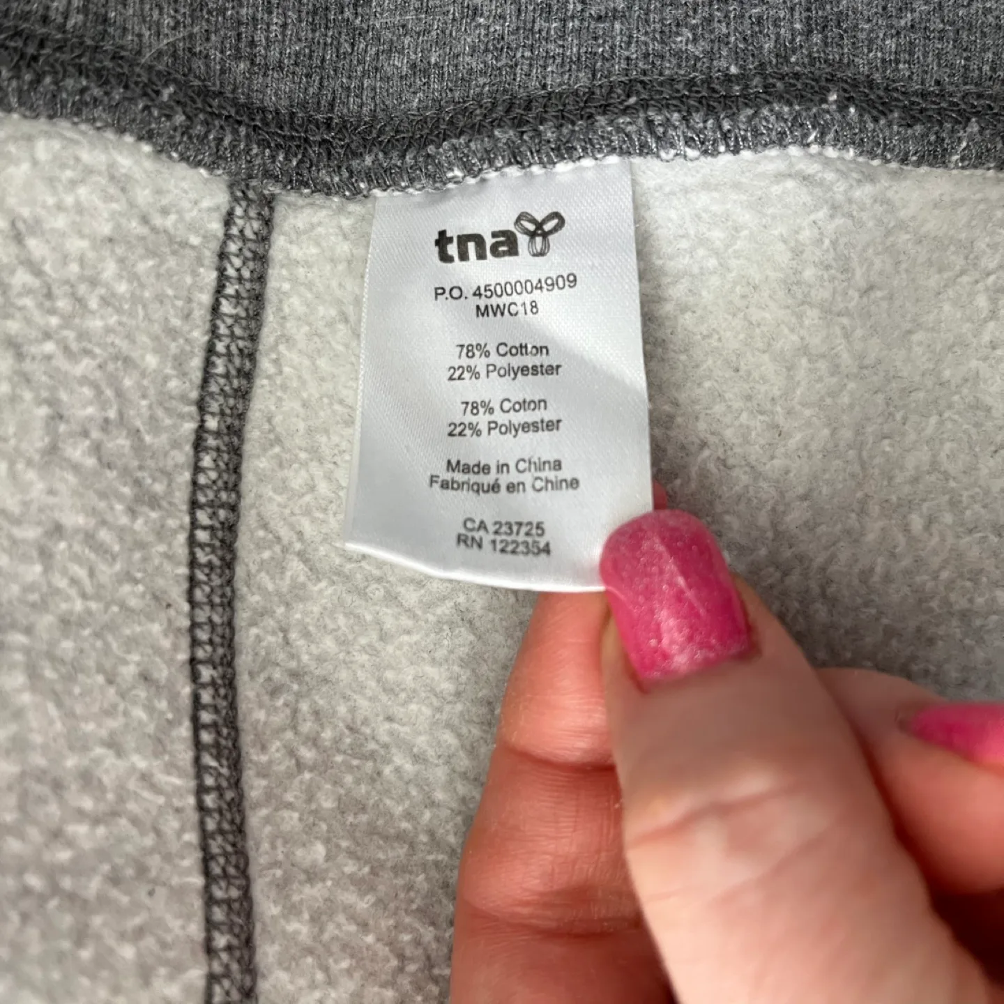 Aritzia TNA Long Length Grey Zip Up Drawstring Hoodie image indicator(3)