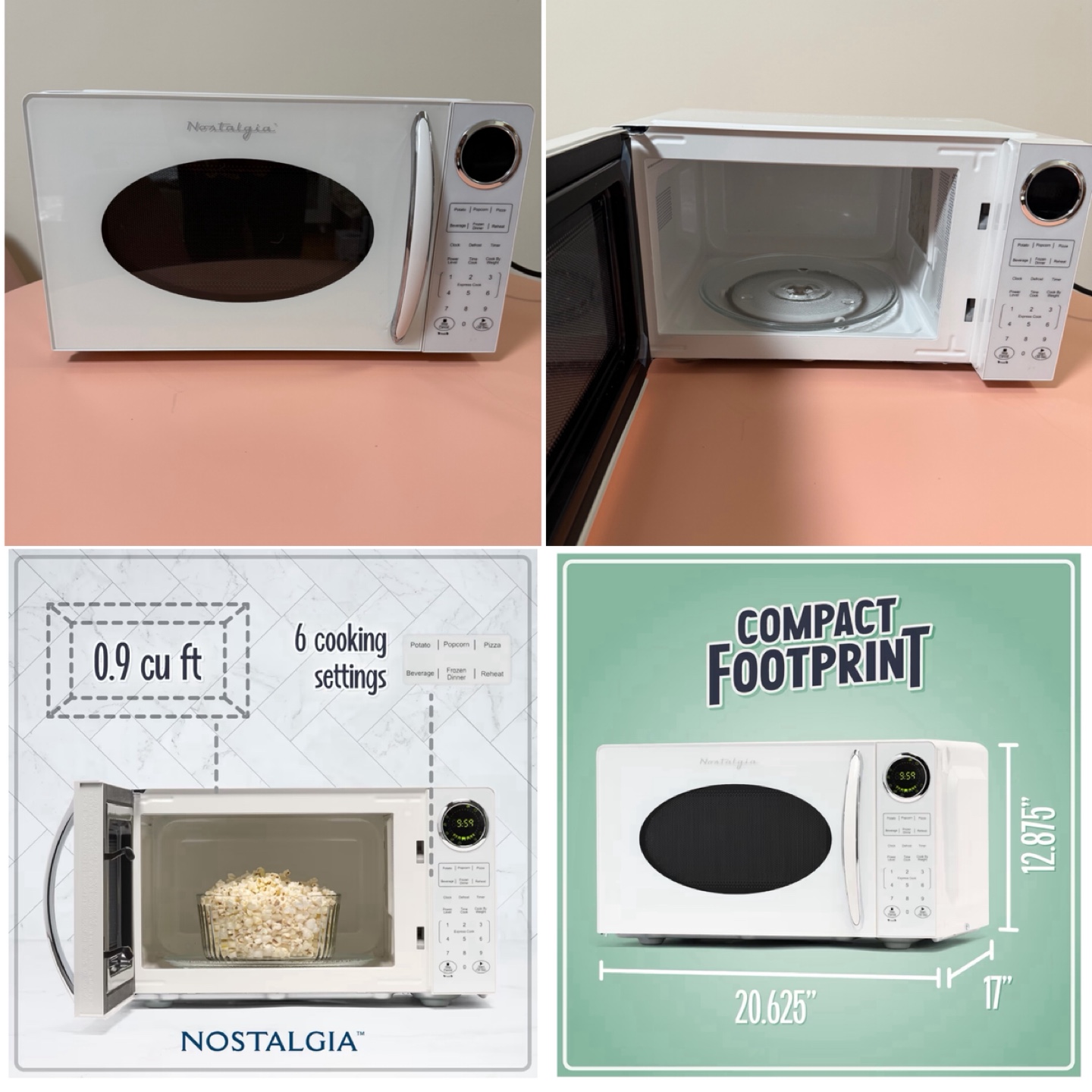 Nostalgia 0.9 cu ft Compact Microwave - White - photo 3
