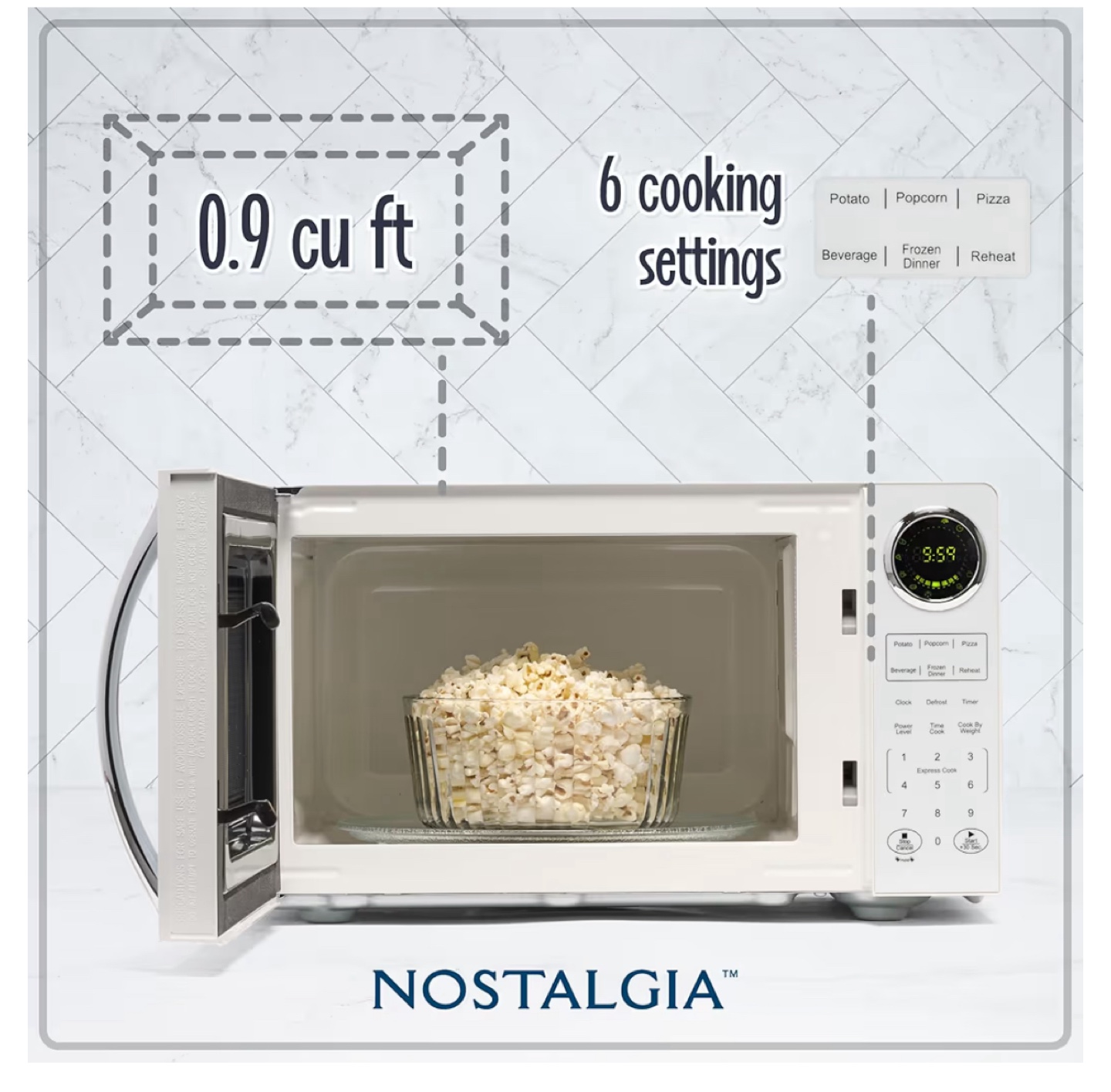 Nostalgia 0.9 cu ft Compact Microwave - White - photo 4