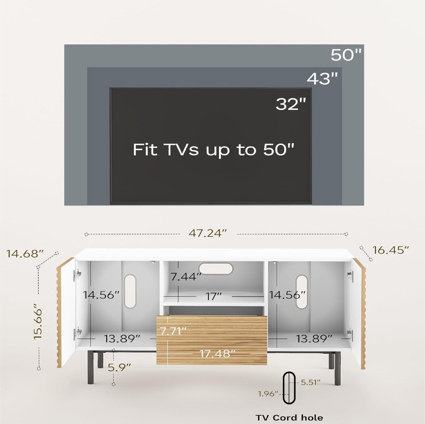 Modern TV Stand for 50" TVs - White & Wood - photo 2