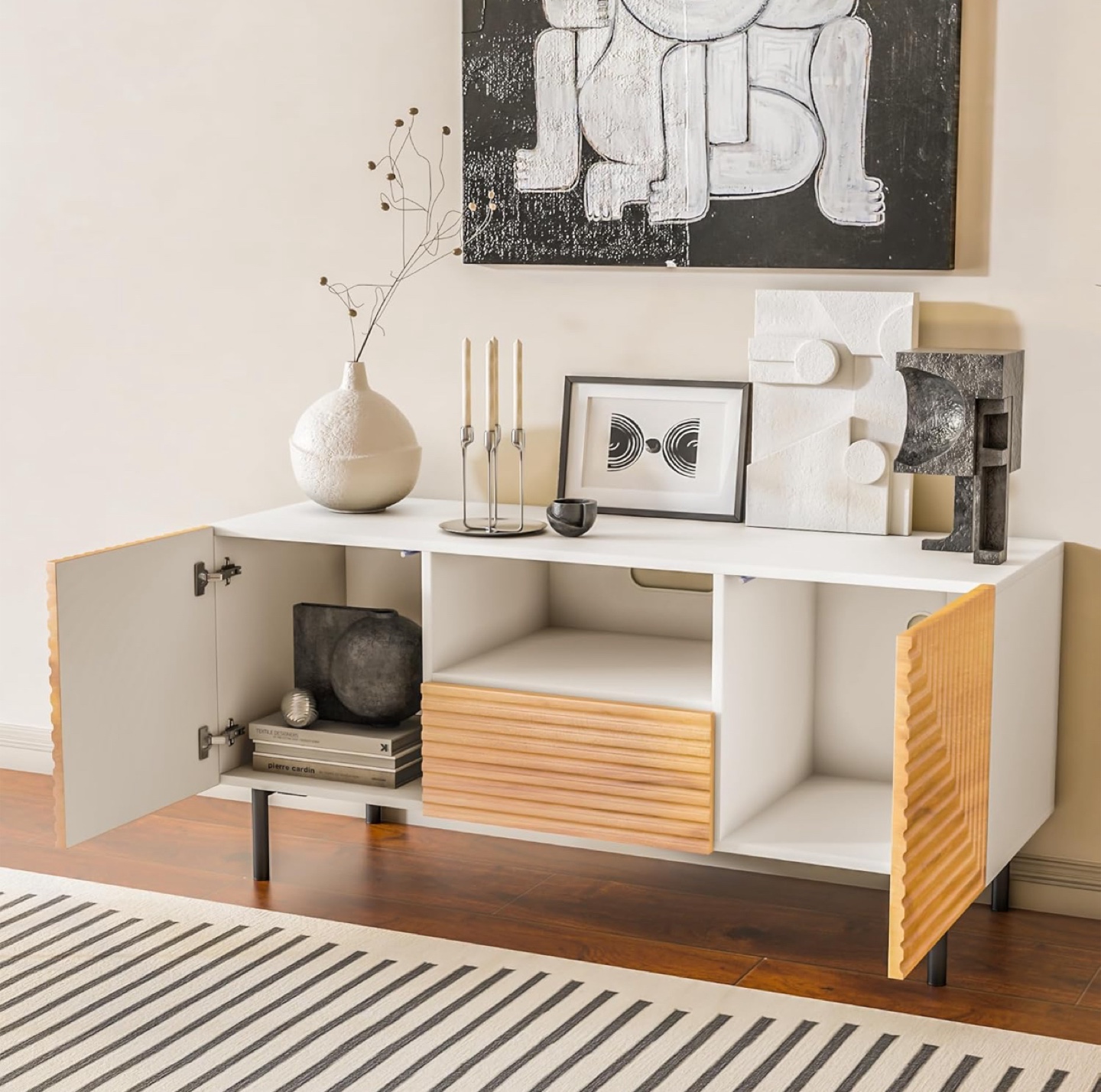 Modern TV Stand for 50" TVs - White & Wood - photo 3