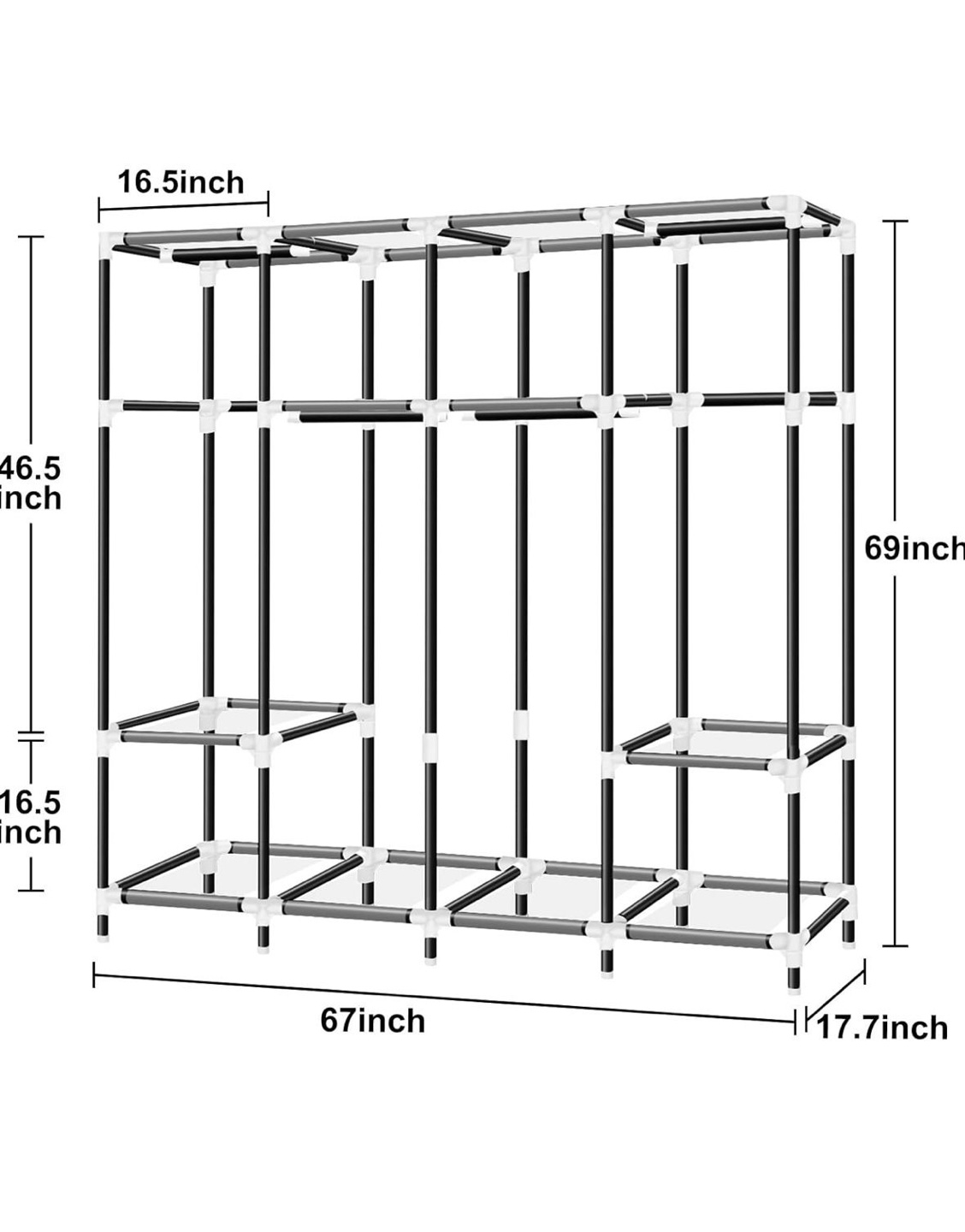 Large Closet Organizer with Hanging Rods and Shelves