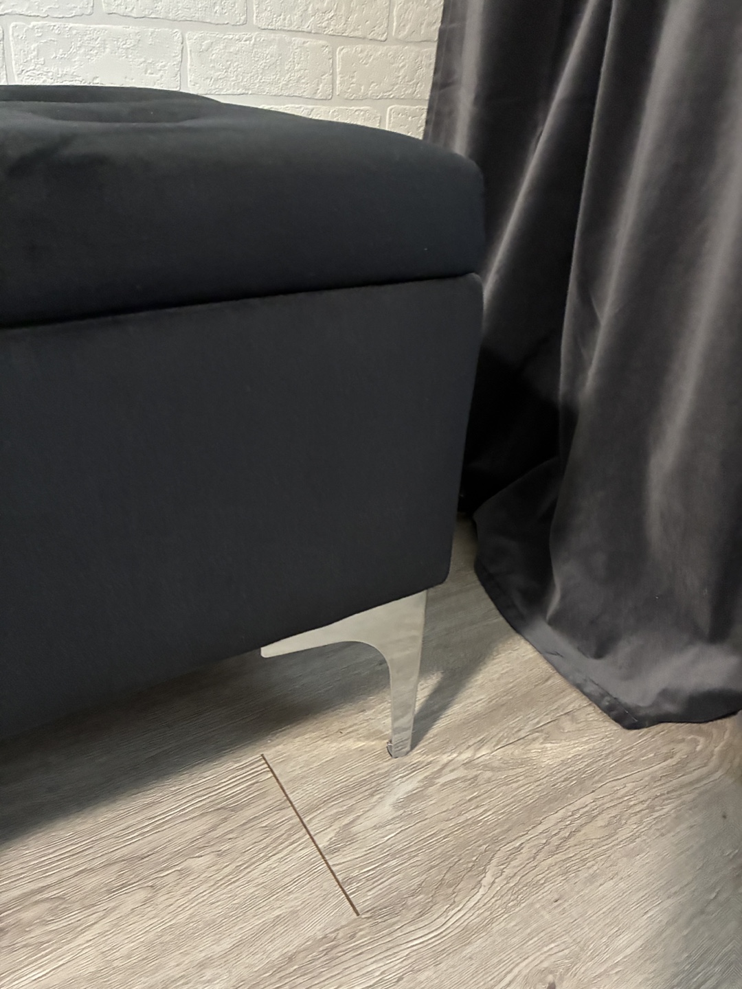Like new Black Velvet Storage Ottoman with Silver Legs - photo 3