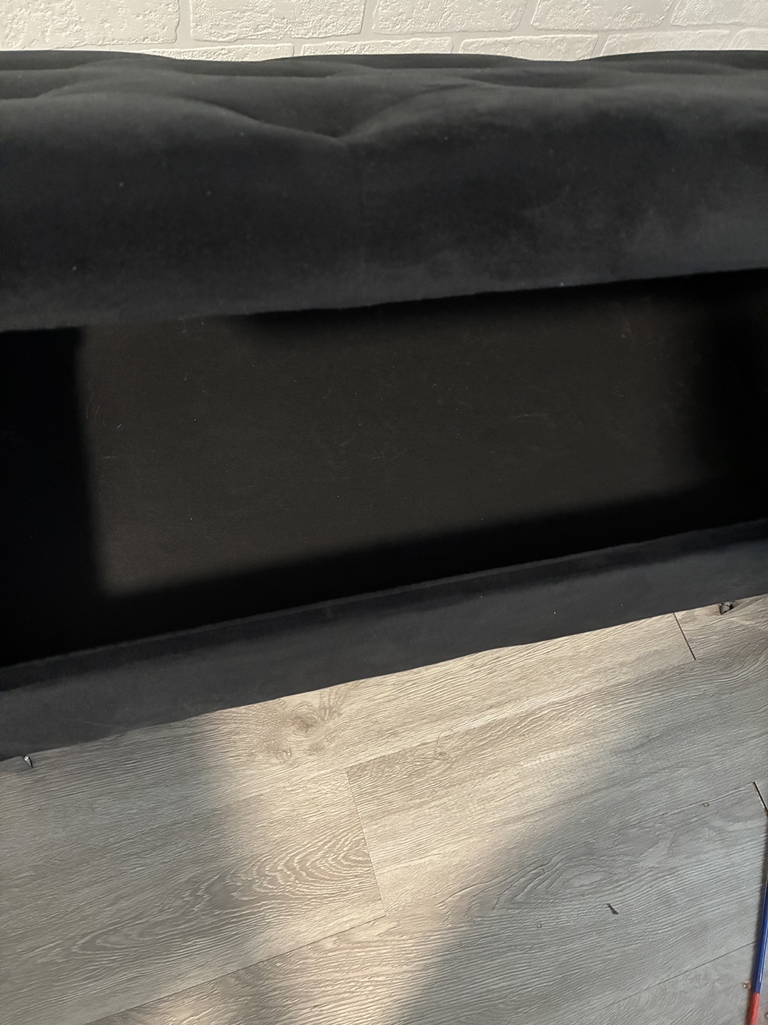 Like new Black Velvet Storage Ottoman with Silver Legs - photo 4