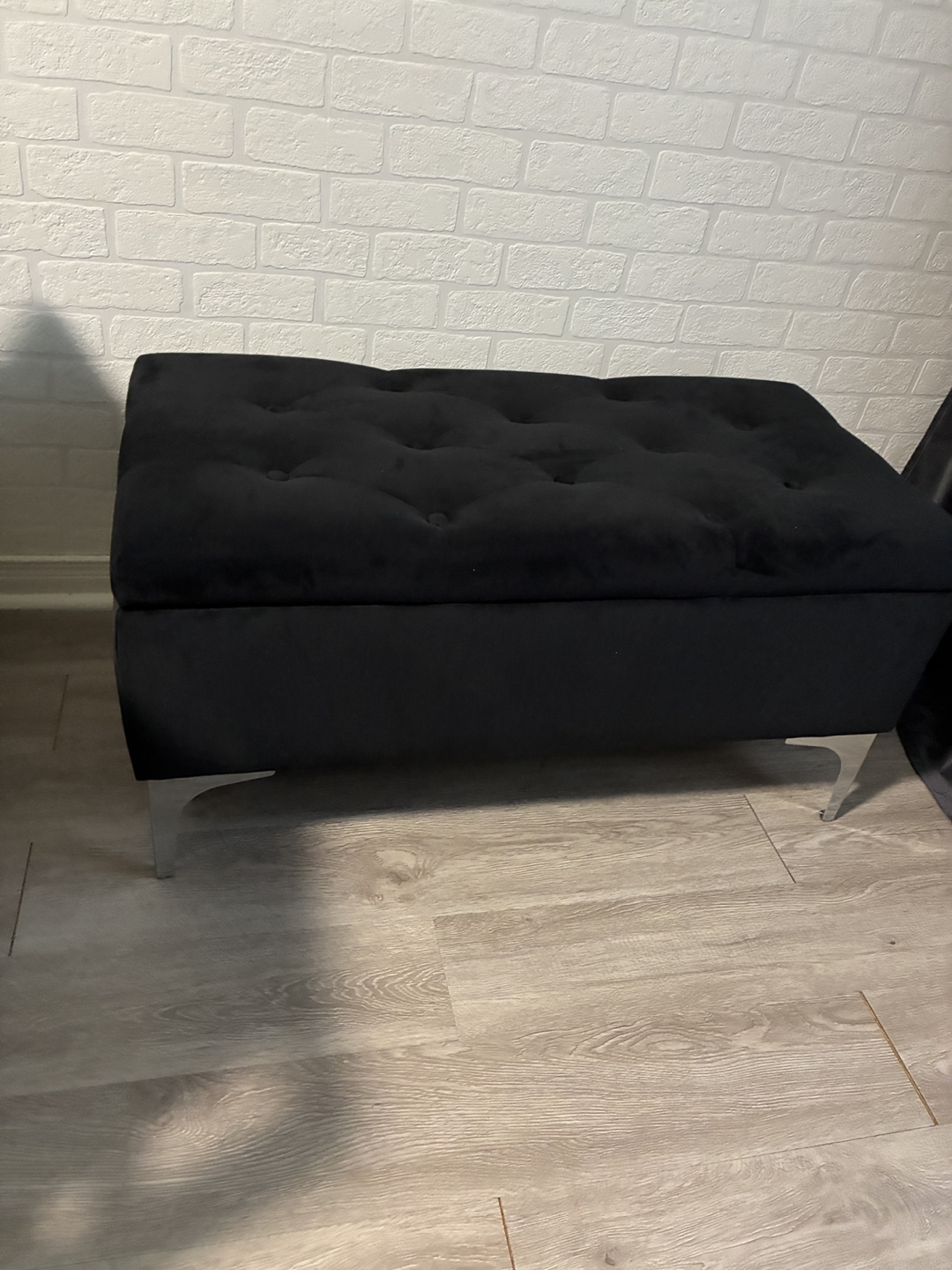 Like new Black Velvet Storage Ottoman with Silver Legs