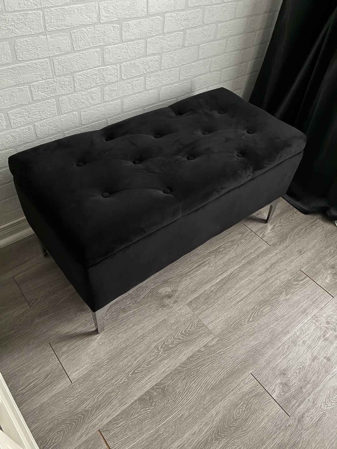 Like new Black Velvet Storage Ottoman with Silver Legs - photo 2