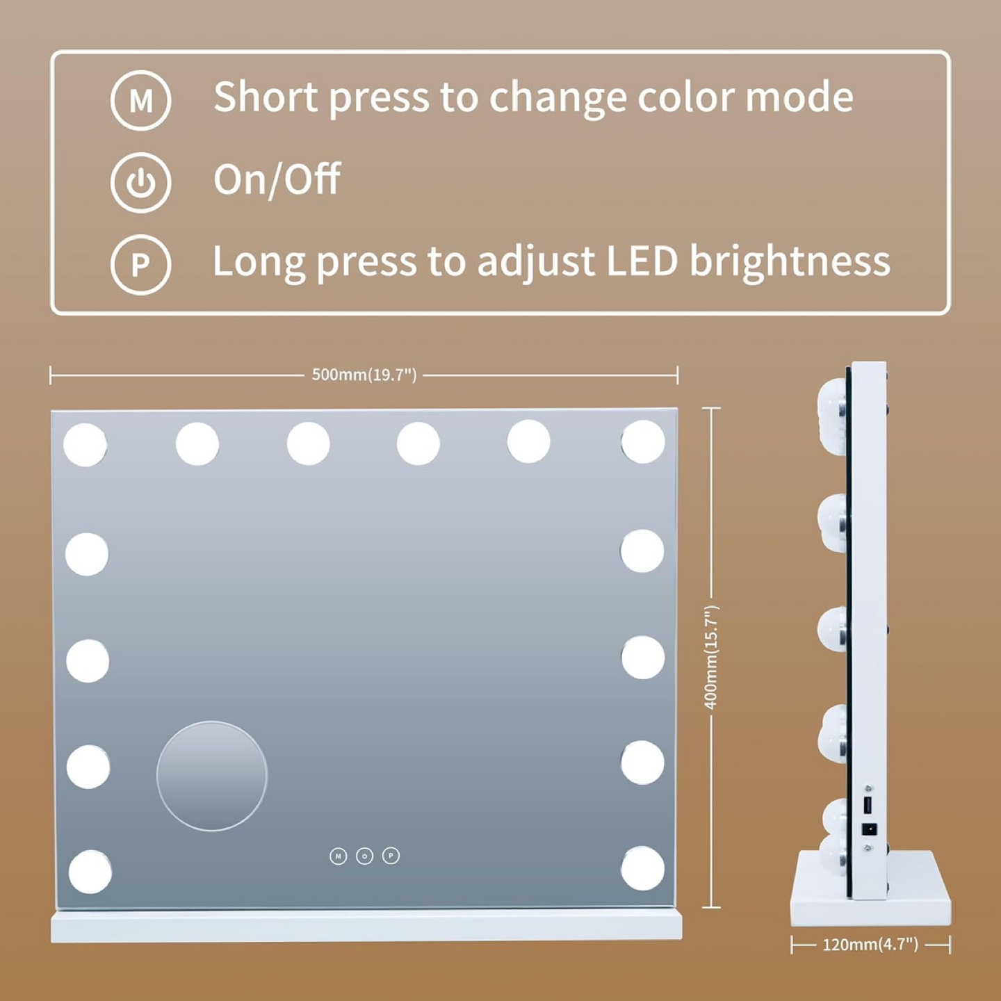 Vanity Mirror, Dimmable LED Bulbs, USB charging, 23”x18” - photo 5