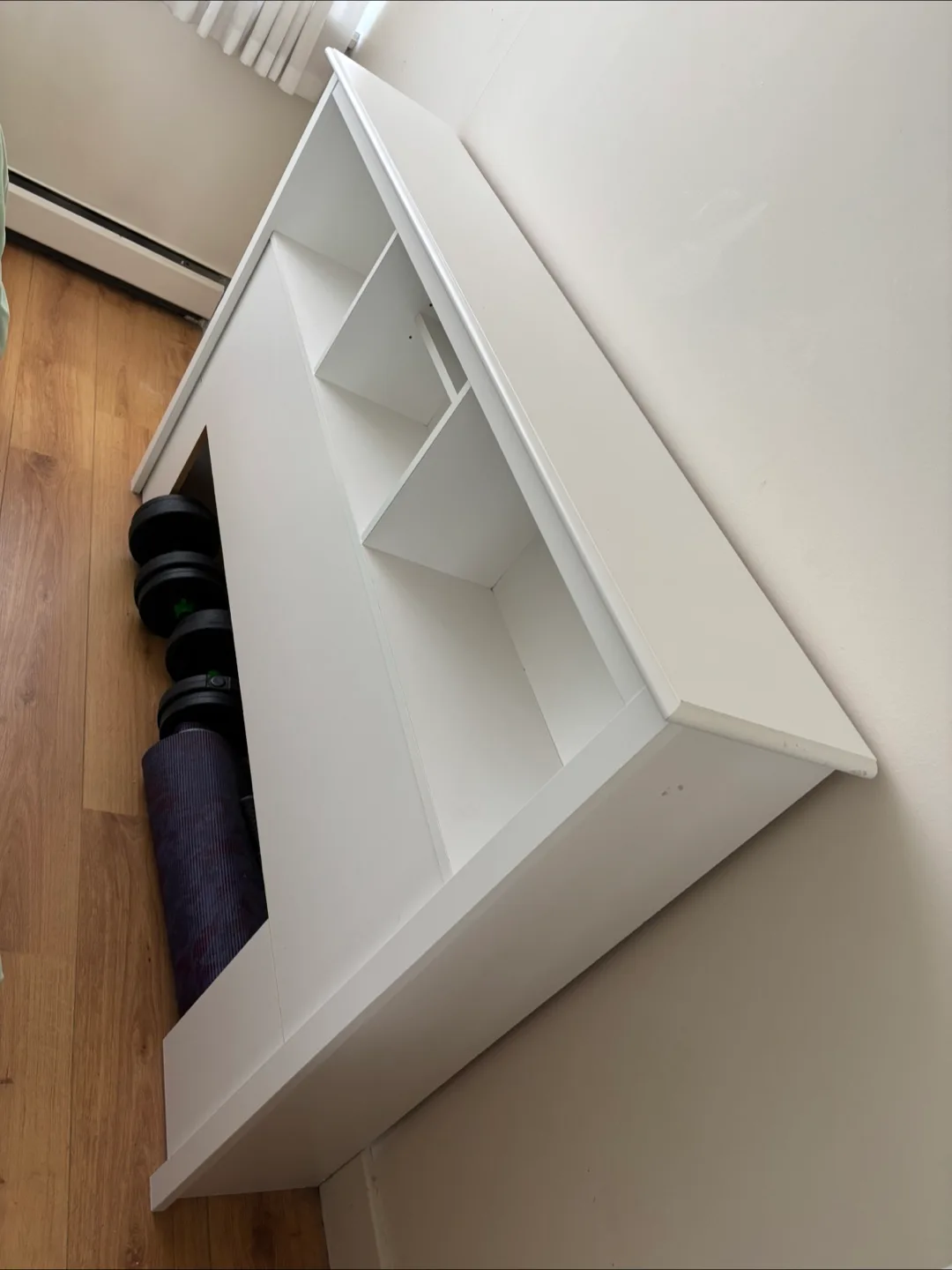 White Wooden Headboard with Shelves image indicator(5)