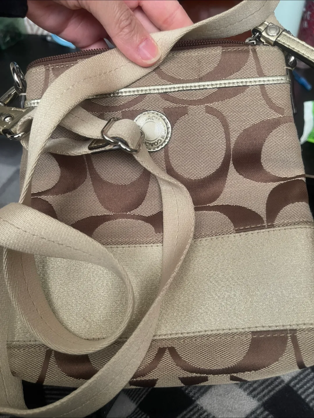 Coach Signature Brown and Beige Crossbody Bag image indicator(5)