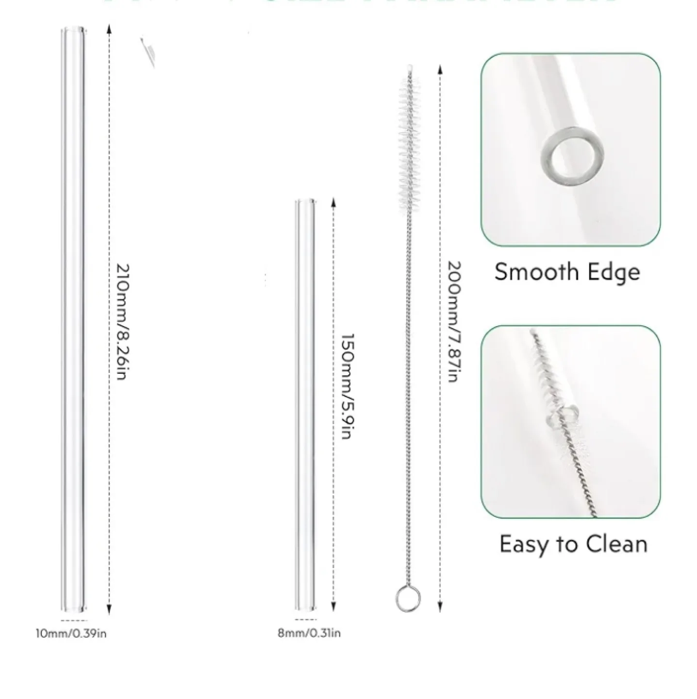 New 14 pc Reusable Glass Straw Set with Cleaning Brush image indicator(2)