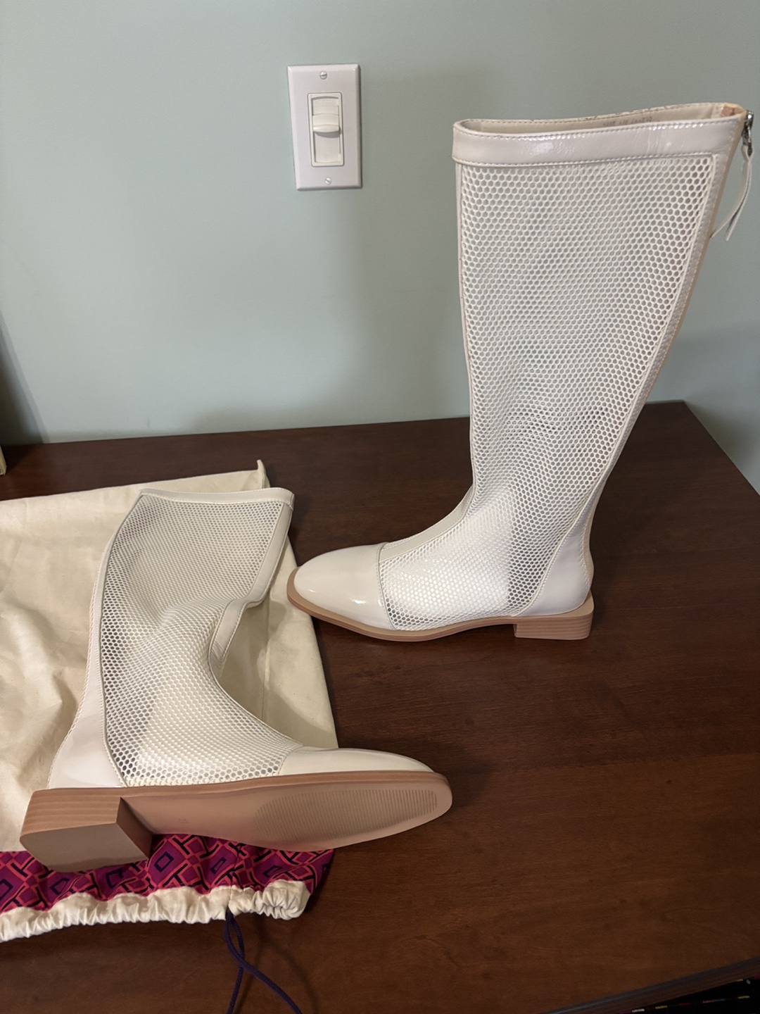 White Mesh Knee-High Boots - photo 2
