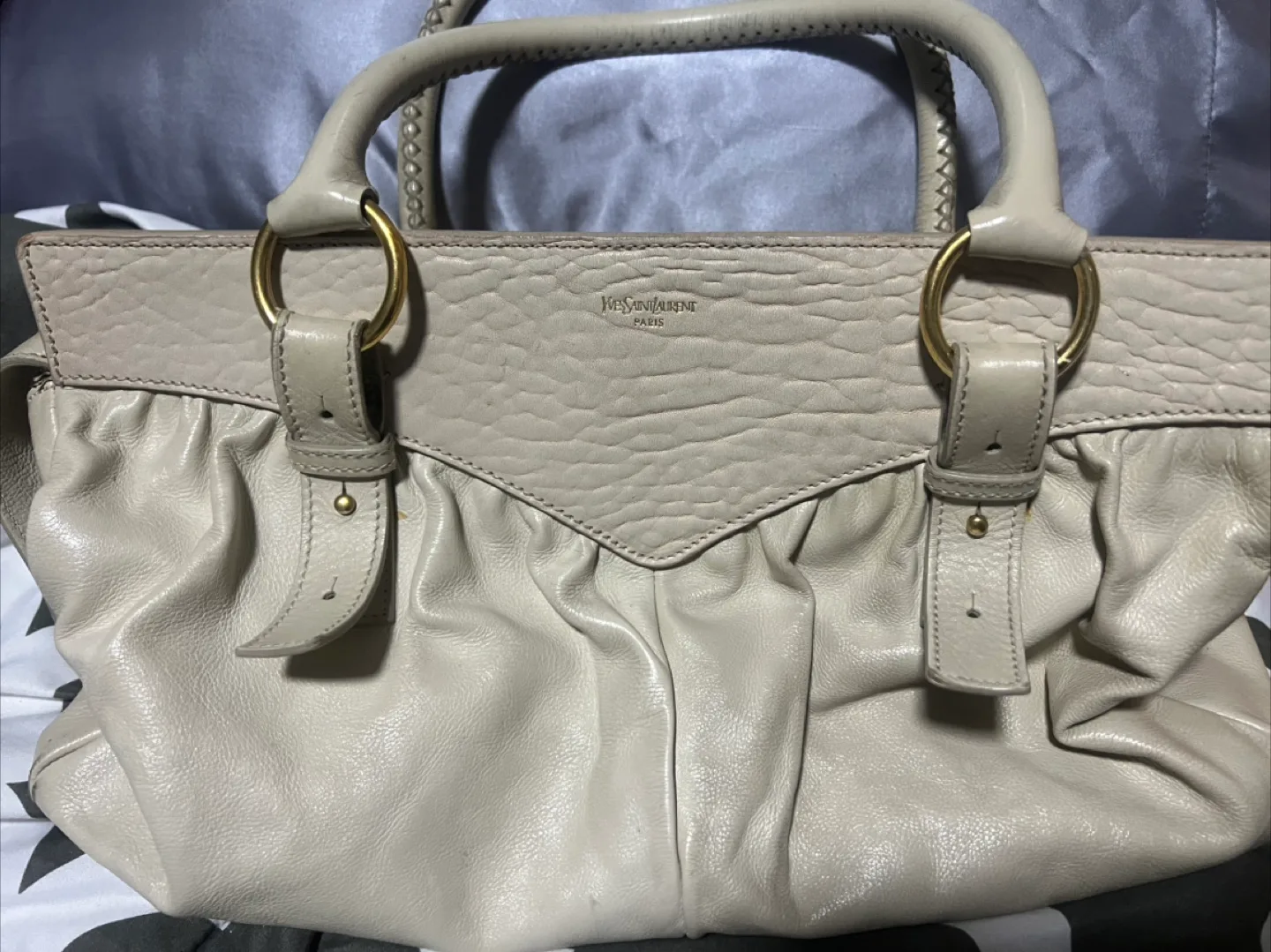 Vintage Yves Saint Laurent Paris Beige Leather Handbag thumbnail