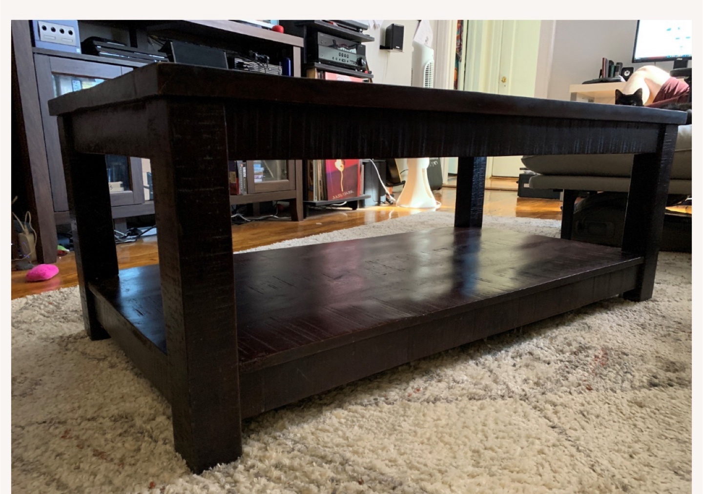Dark Brown Wood Coffee Table with Shelf