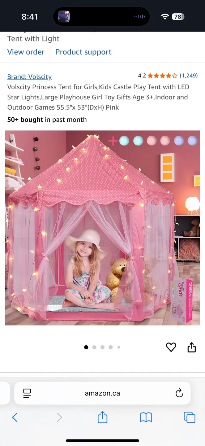 Volscity Princess Tent Playhouse with LED Lights image indicator(3)