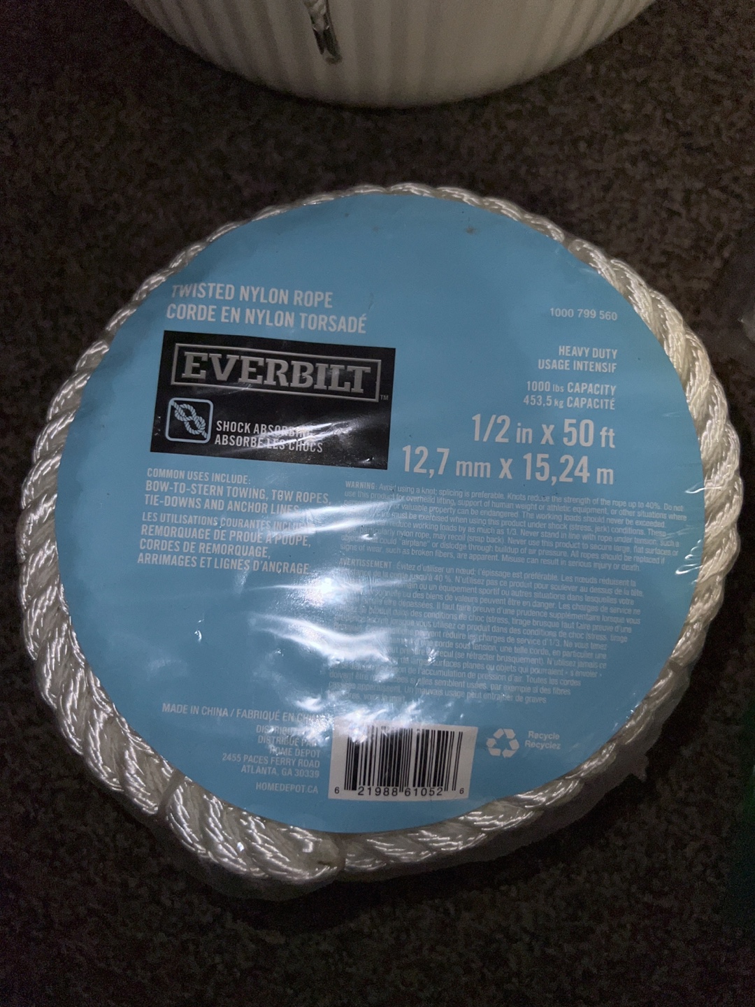 Everbilt Twisted Nylon Rope - 1/2 inch x 50 ft