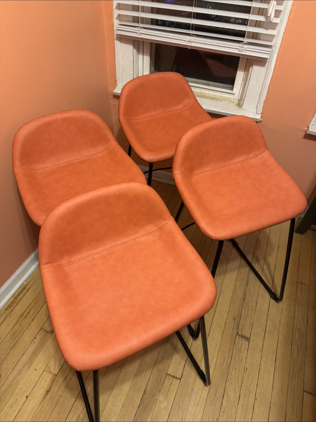 Set of Four Burnt Orange Counter Height Stools