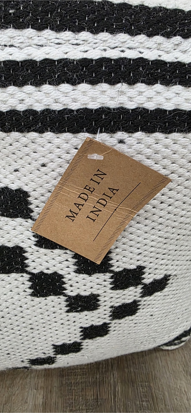 Pair of Black and White Woven Poufs - photo 4