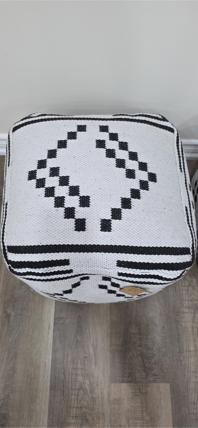 Pair of Black and White Woven Poufs - photo 2