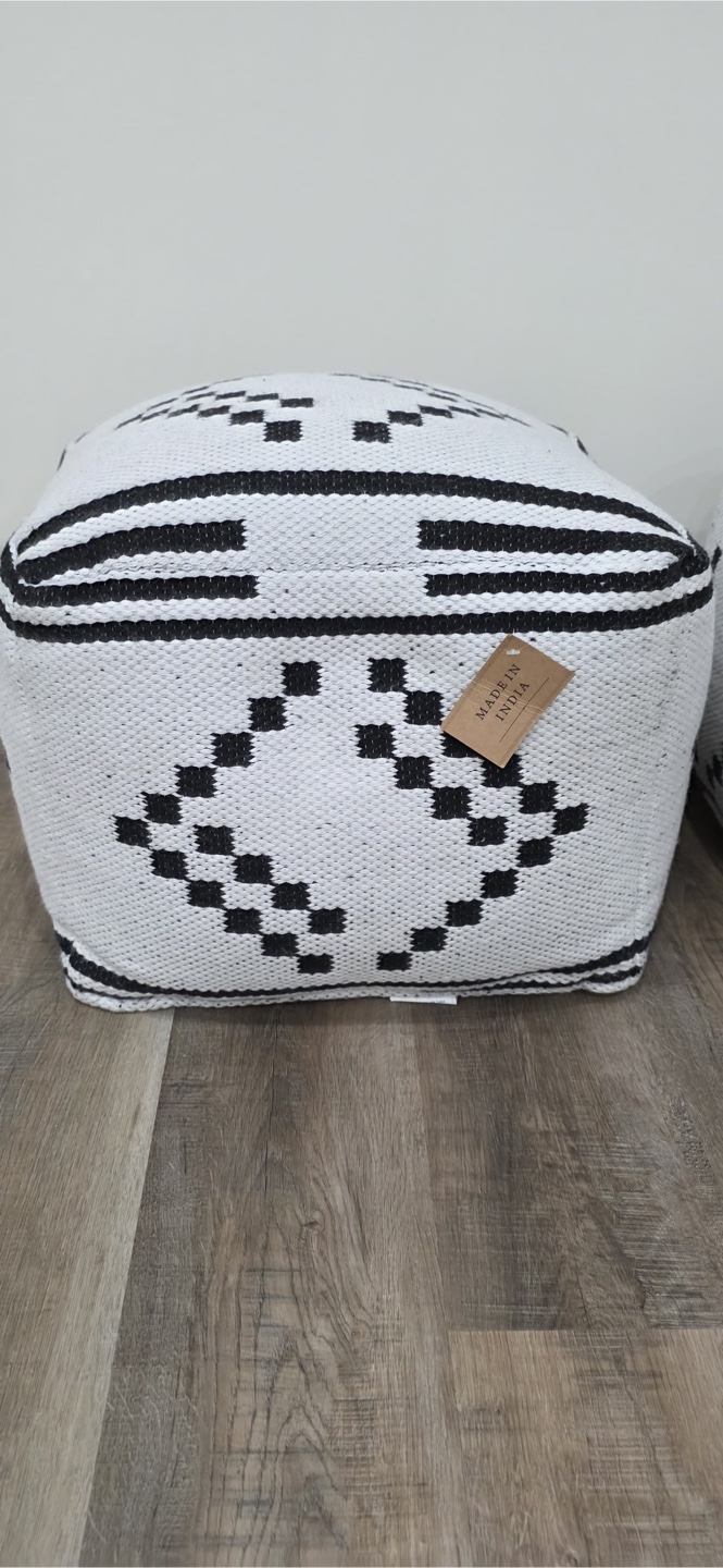 Pair of Black and White Woven Poufs - photo 3