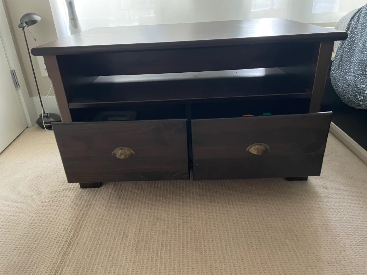 Dark Brown Wooden Coffee Table with Two Drawers thumbnail