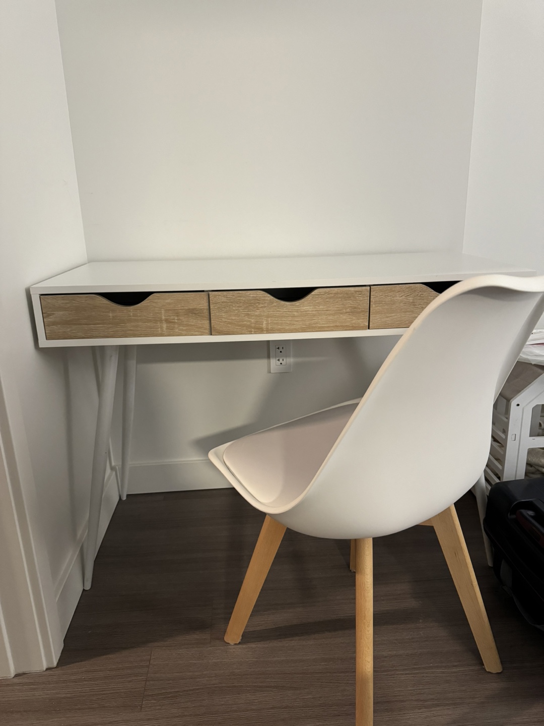 White Desk with Three Drawers and Chair