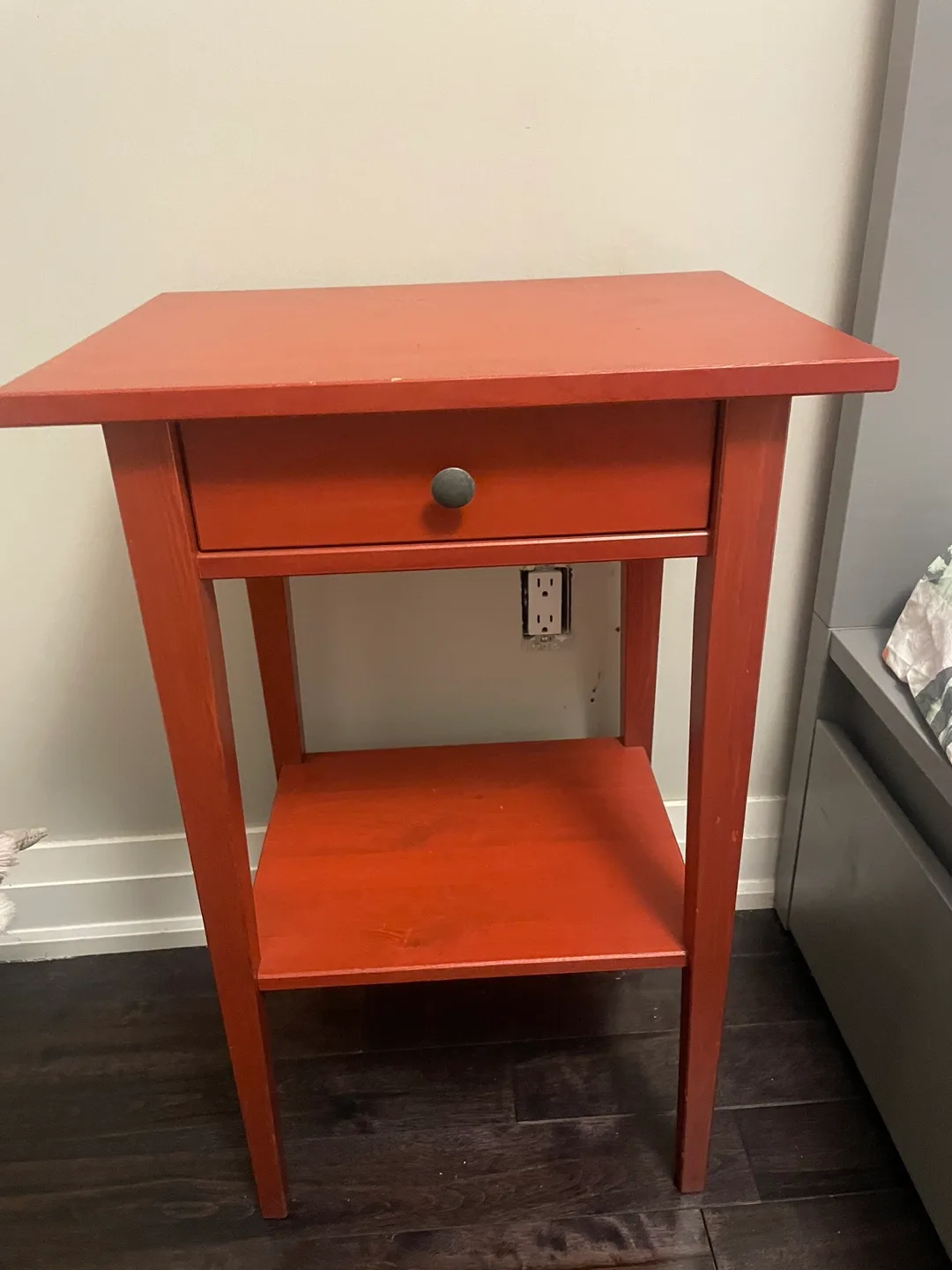 Red Wooden Nightstand with Drawer and Shelf thumbnail