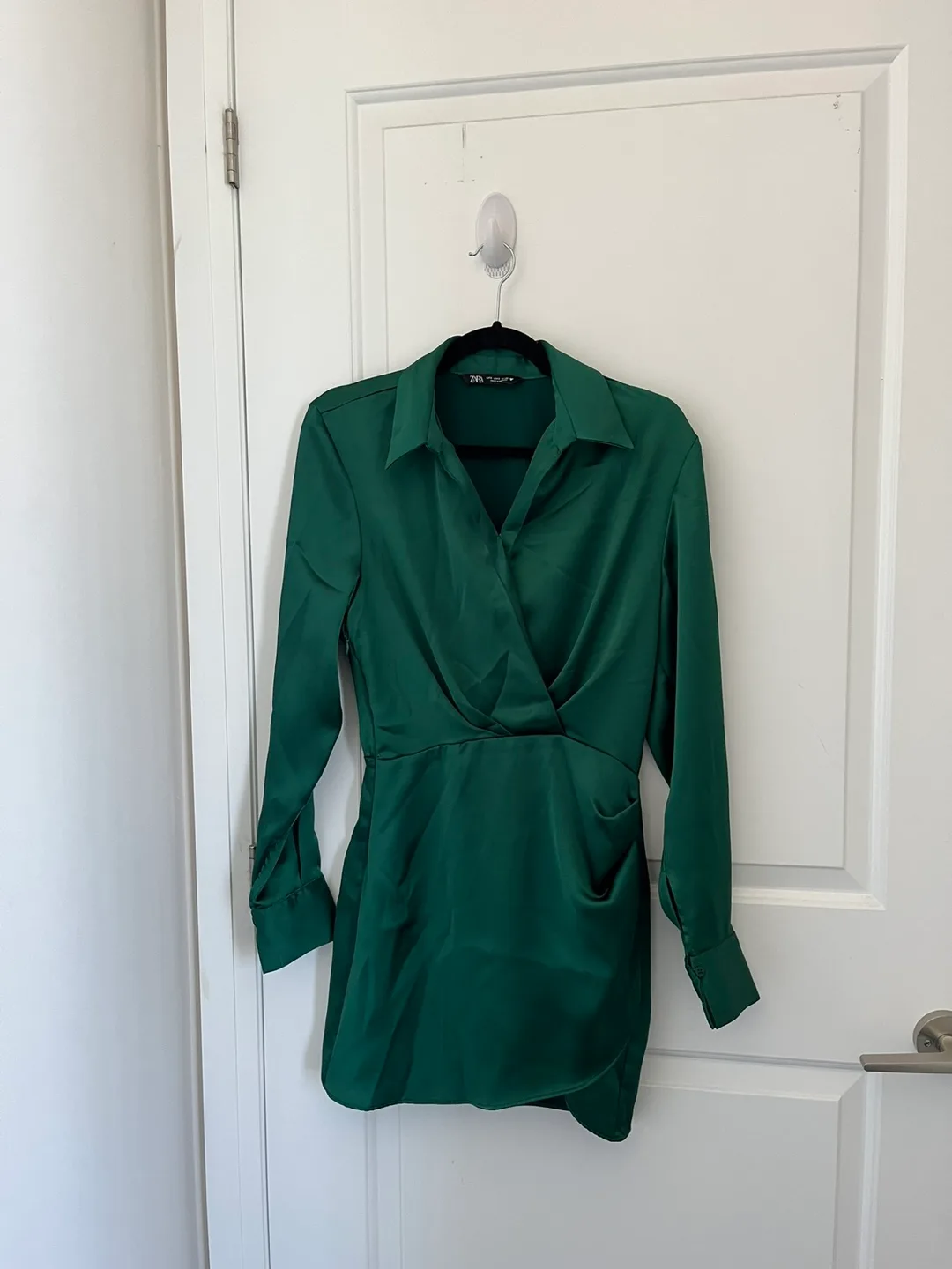 Zara: Emerald Green Satin Mini Dress thumbnail