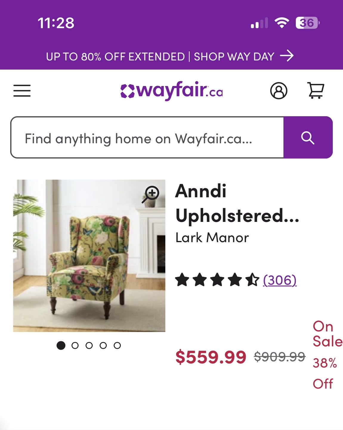 Anndi Upholstered Wingback Accent Chair - photo 2