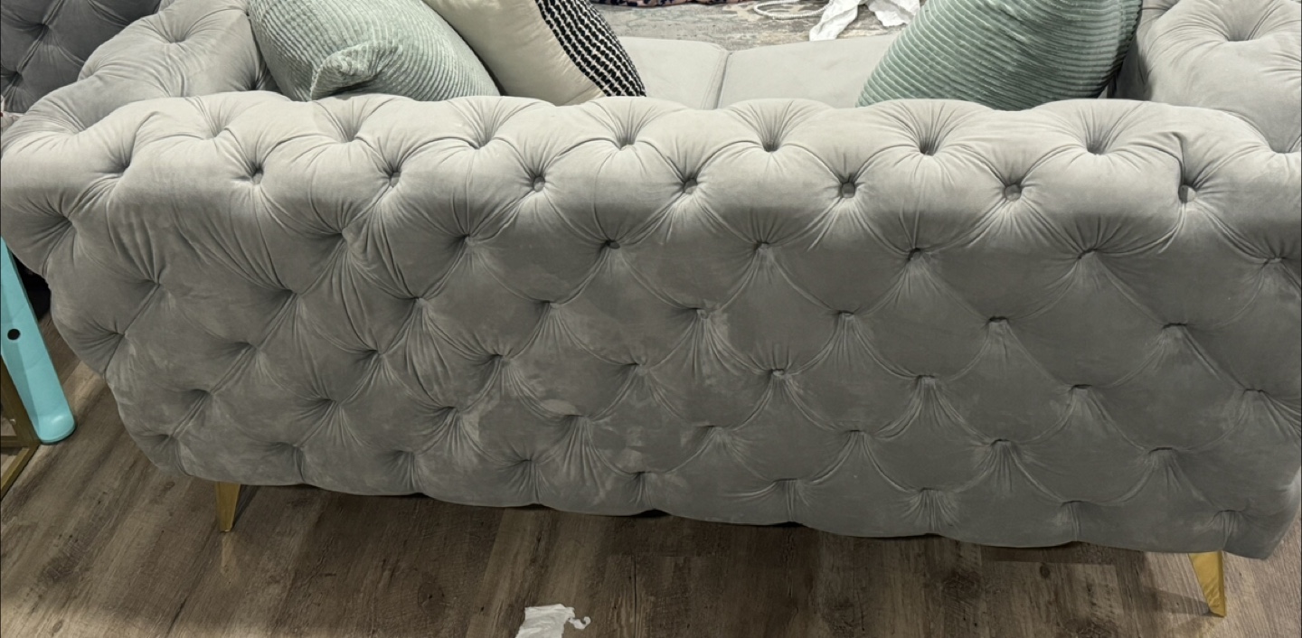 Grey Velvet Button Tufted Sofa - photo 3