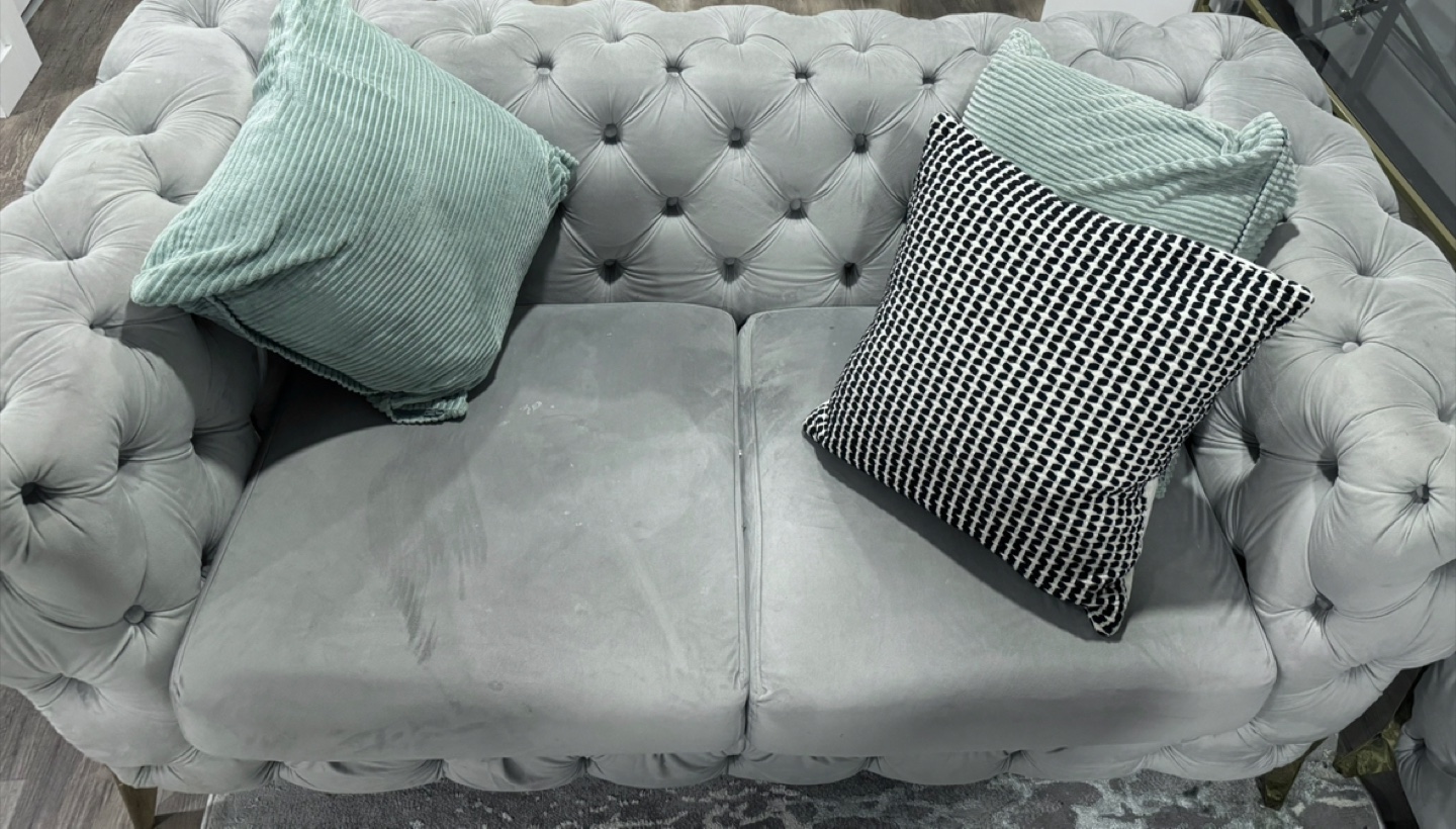 Grey Velvet Button Tufted Sofa